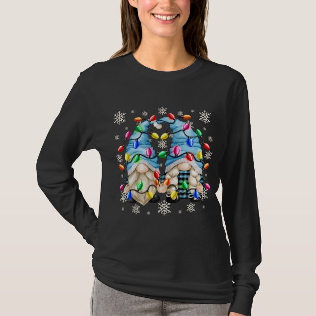 Cute Snowflake Pattern And Christmas Gnome Christm T-Shirt (Front)