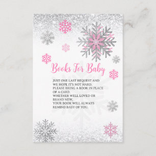 Cute Snowflake Pink & Silver Baby's Book Request  Enclosure Card