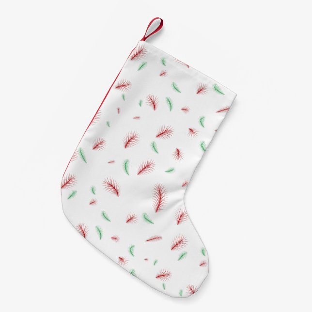 Cute Snowflake Wreath Xmas tree Red Green pattern Small Christmas Stocking (Front (Hanging))