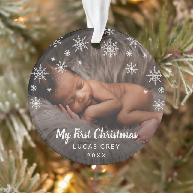 Cute Snowflakes Baby Photo My First Christmas Ornament (Tree)
