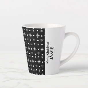 Cute Snowflakes Black White Colorblock Name Latte Mug