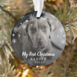 Cute Snowflakes Dog Photo My First Christmas Ornament<br><div class="desc">Did you get a new puppy this year? Add a memory to your tree with this modern keepsake ornament featuring a simple yet elegant design with the message "My First Christmas" in white chalk script and snowflakes along with your dog's name and the year, over your favourite photo. Add the...</div>