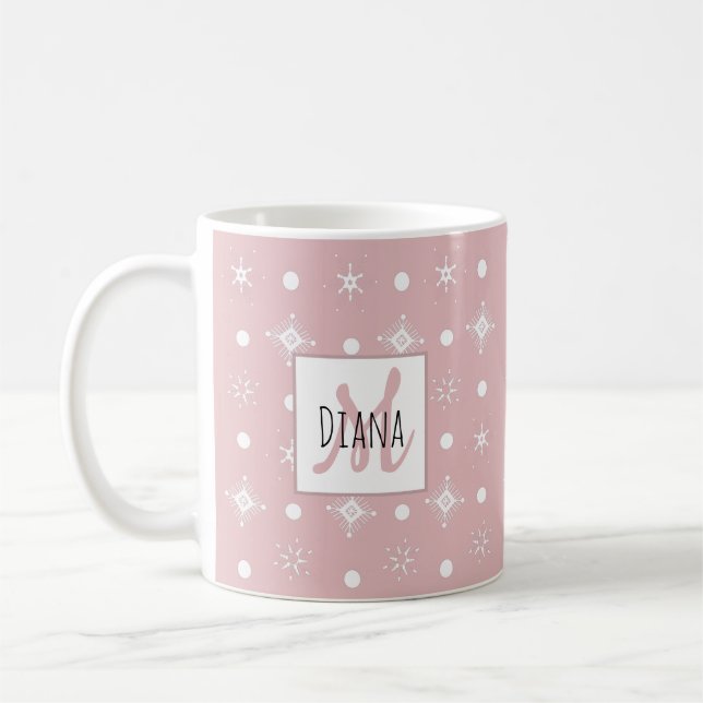 Cute Snowflakes Name Monogram Initial Christmas   Coffee Mug (Left)