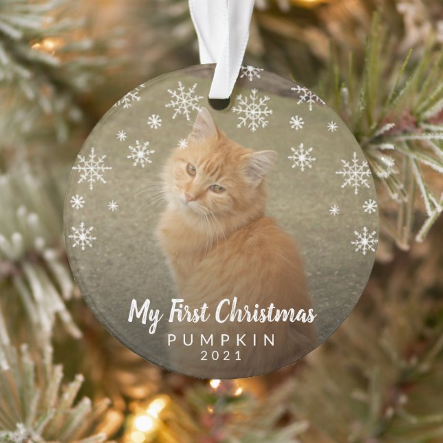 Cute Snowflakes Photo Cat My First Christmas Ornament (Tree)