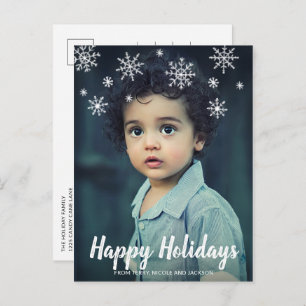Cute Snowflakes Photo Modern Christmas Holiday Postcard