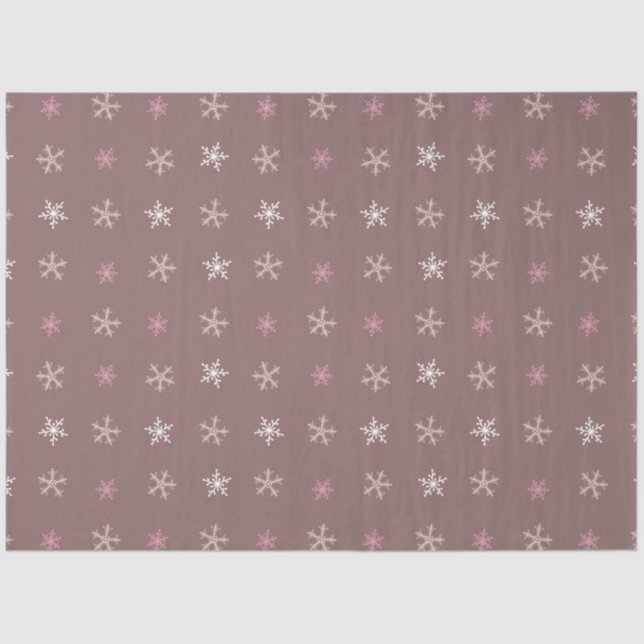 Cute Snowflakes White Silver Brown Pink Christmas Tissue Paper (Front)