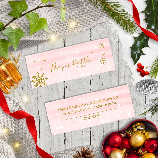Cute Snowflakes Winter Baby Shower Diaper Raffle M Mini Business Card (Creator Uploaded)