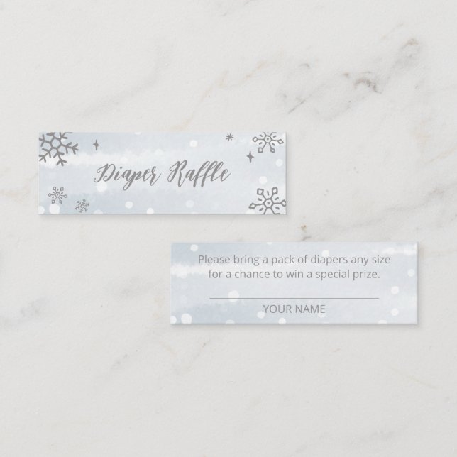 Cute Snowflakes Winter Baby Shower Diaper Raffle Mini Business Card (Front/Back)