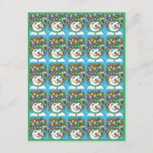 CUTE SNOWGIRL IN CHRISTMAS PARTY HAT, COLORFUL POSTCARD