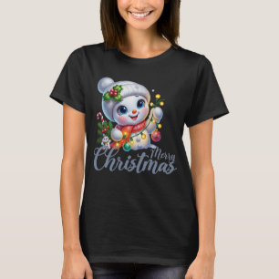 Cute Snowgirl Merry Christmas Lights Tee