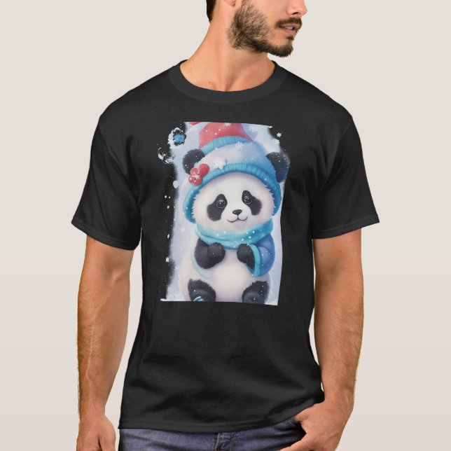 Cute Snowhat Panda for Kids Women Men Kawaii Winte T-Shirt (Front)