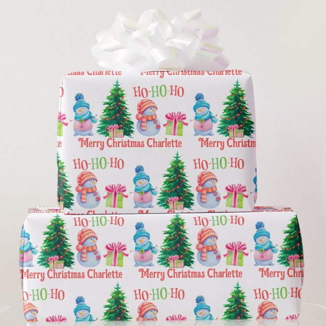Cute Snowman Add Recipients Name Christmas Wrapping Paper (Creator Uploaded)