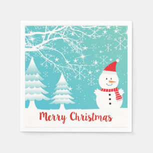 Cute Snowman And Abstract Snowflakes Illustration Napkin