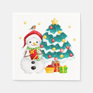 Cute Snowman and Christmas Tree Napkin