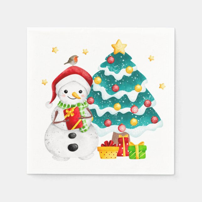 Cute Snowman and Christmas Tree  Napkin (Front)