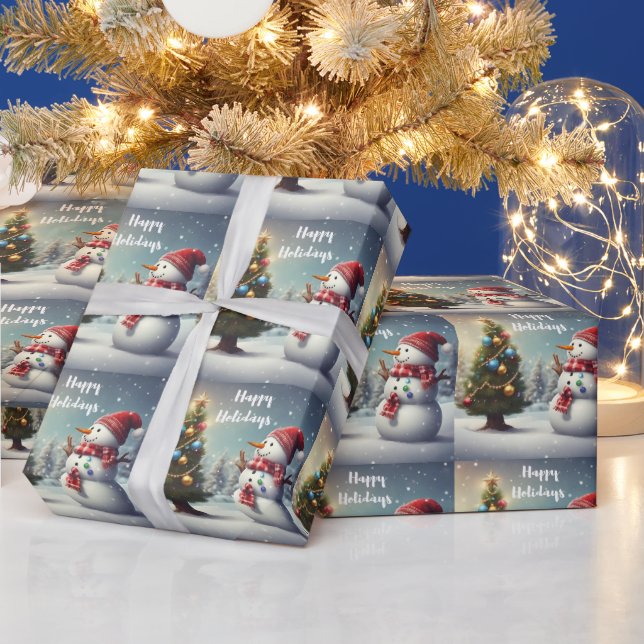Cute Snowman and Christmas Tree  Wrapping Paper (Holidays)
