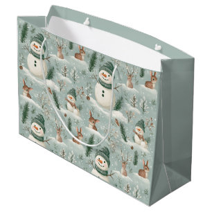 Cute Snowman And Deer Festive Large Gift Bag