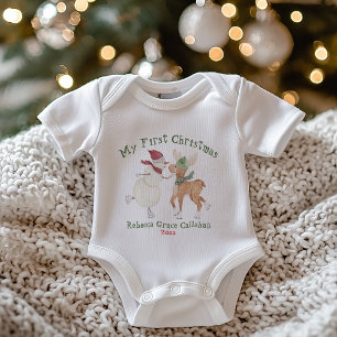 Cute Snowman and Reindeer My First Christmas Baby Bodysuit