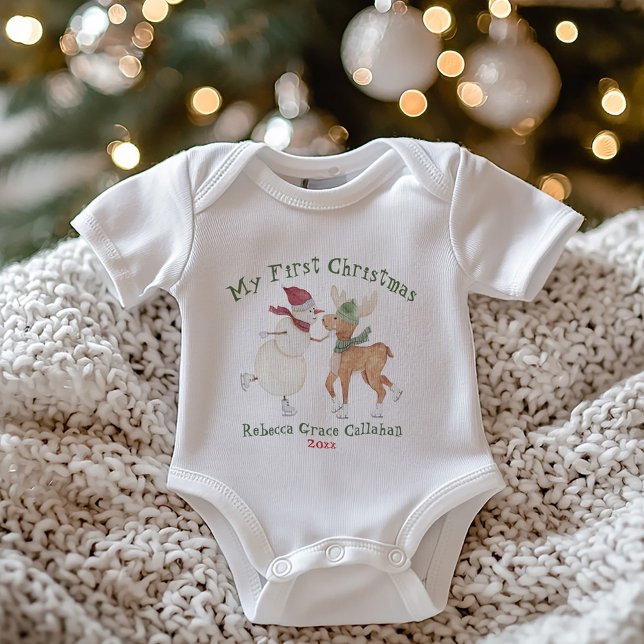 Cute Snowman and Reindeer My First Christmas Baby Bodysuit (Creator Uploaded)