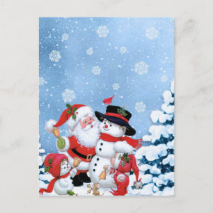 cute Snowman and Santa Postcard