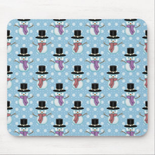 Cute Snowman and Snowflakes Pattern Mouse Pad