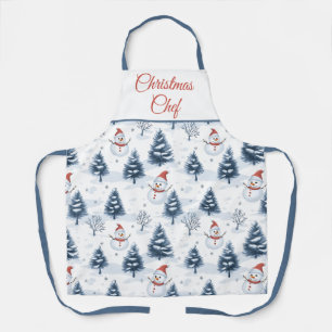 Cute Snowman And Snowy Trees  Apron
