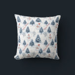 Cute Snowman And Snowy Trees Merry Christmas Cushion<br><div class="desc">A cute Snowman and snowy trees Christmas throw pillow / cushion with snowmen wearing red Santa hats and fir trees covered in snow with a snowy white background. Merry Christmas text in red can be personalised as needed , change to a name or another greeting as per your needs ....</div>