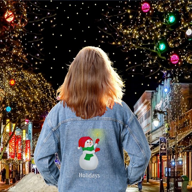Cute Snowman and Typography Denim Jacket (Creator Uploaded)