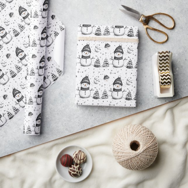 Cute Snowman and White Winter  Wrapping Paper (Crafts)