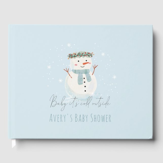 Cute Snowman Baby It's Cold Outside Baby Shower Guest Book (Front)