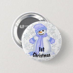 Cute Snowman Baby's 1st Christmas 6 Cm Round Badge
