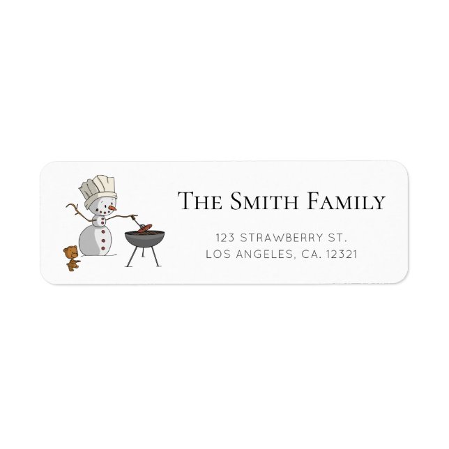 Cute Snowman Barbecue Winter Return Address (Front)