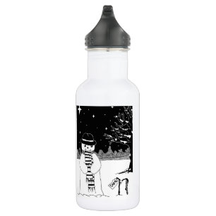 Cute snowman black & white Christmas illustration 532 Ml Water Bottle