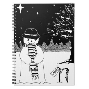 Cute snowman black white Christmas Spiral Notebook