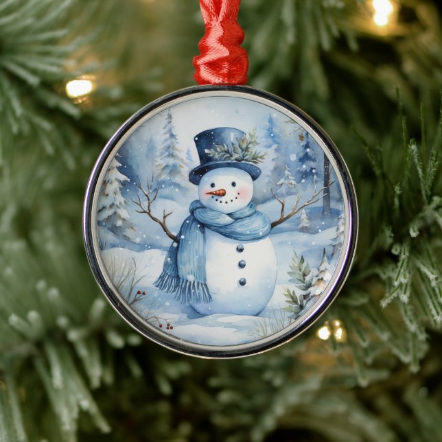 Cute Snowman Blue Hat and Scarf Flowers Metal Tree Decoration (Tree)