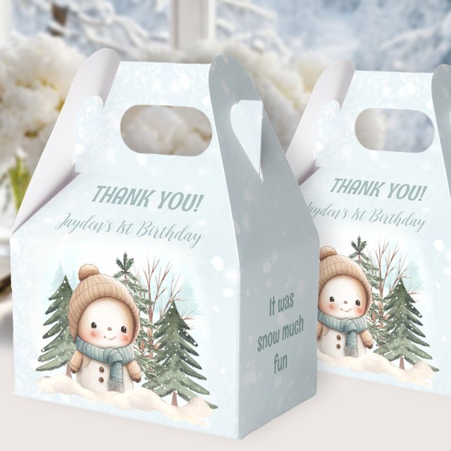 Cute Snowman Blue Winter 1st Birthday Favour Box (Cute Snowman Blue Winter 1st Birthday Favor Box)