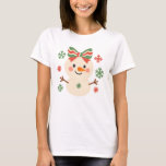 Cute Snowman Bow Christmas Snowflakes T-Shirt<br><div class="desc">This sweet,  crafty-style artwork features a happy snowman with a big festive bow,  surrounded by colourful snowflakes. It's a charming and gentle design,  perfect for celebrating a cosy and cheerful Christmas.</div>
