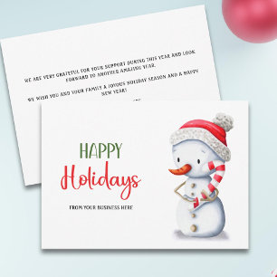 Cute Snowman Candy Cane Happy Holidays Business Holiday Card
