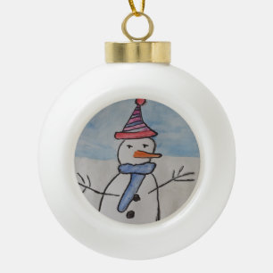 Cute Snowman Ceramic Ball Christmas Ornament
