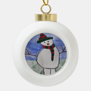 Cute Snowman Ceramic Ball Christmas Ornament
