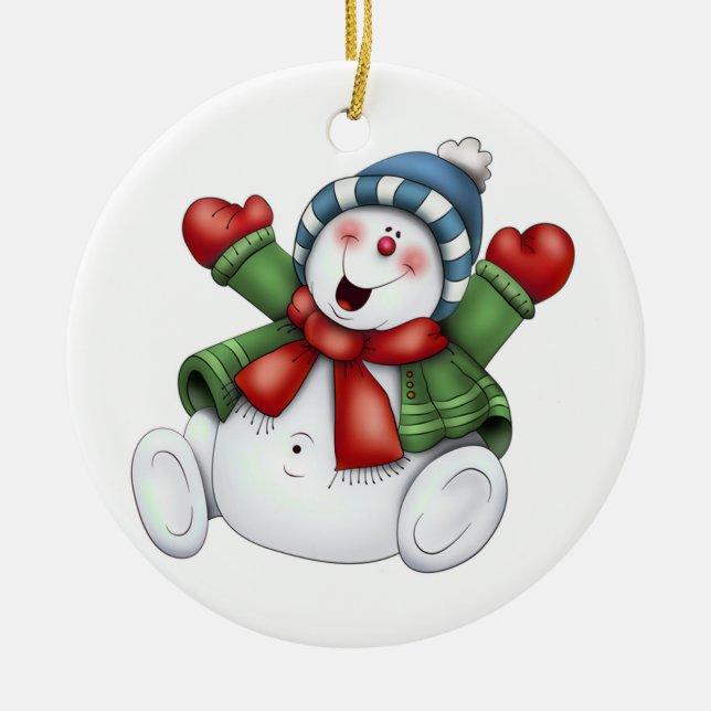 Cute Snowman Ceramic Tree Decoration (Front)