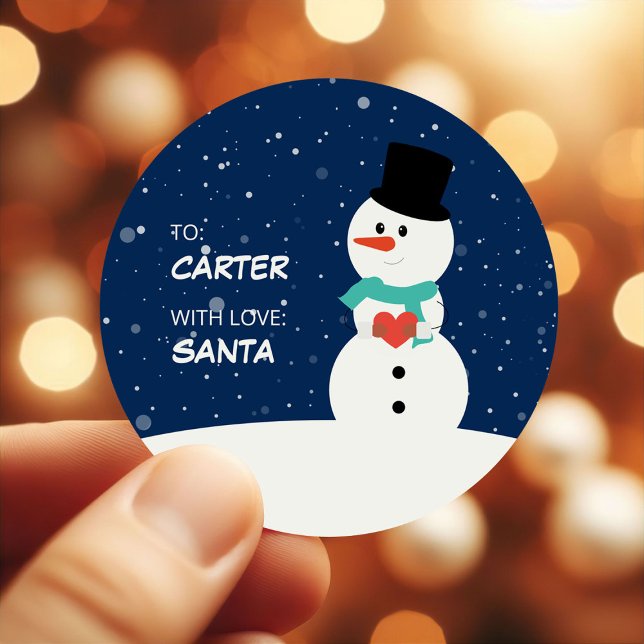 Cute Snowman Childrens Christmas Gift Classic Round Sticker (Creator Uploaded)
