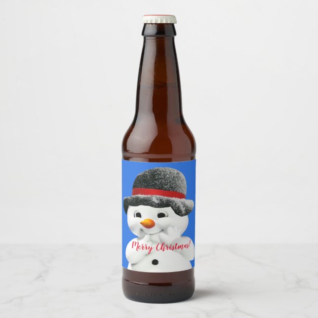 Cute Snowman Christmas   Beer Bottle Label (Front)