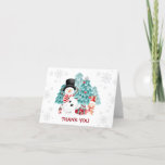 Cute Snowman Christmas Birthday Party Thank You Card<br><div class="desc">Cute Christmas Birthday Party Thank You Card with a cute snowman,  bunny,  and Christmas tree in a snowy forest for kids' birthdays around Christmas. You can easily personalise it.</div>