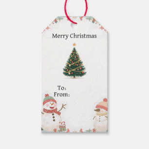 Cute Snowman Christmas Gift Tag With Tree