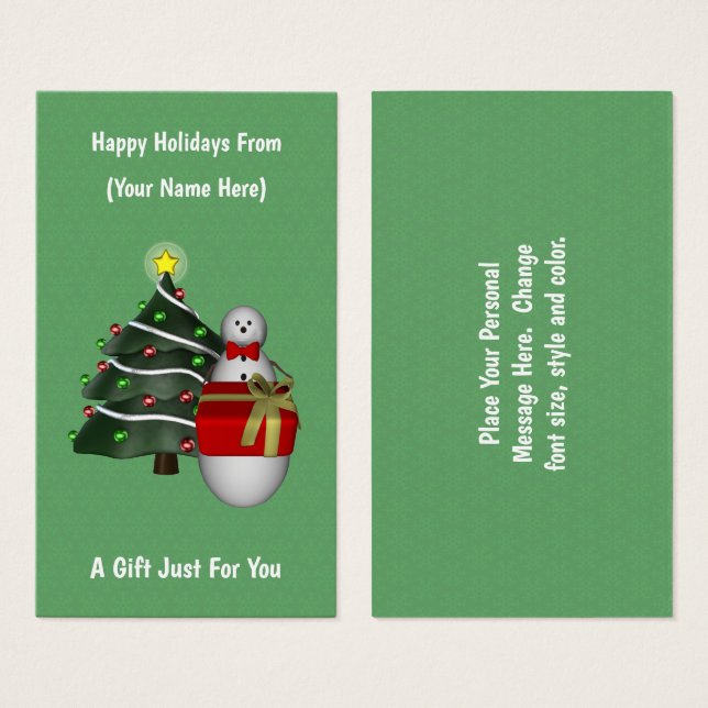 Cute Snowman Christmas Holiday Gift Card Tag (Front & Back)