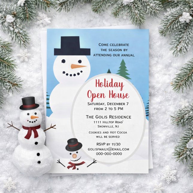 Cute Snowman Christmas Holiday Open House Invitation (Creator Uploaded)