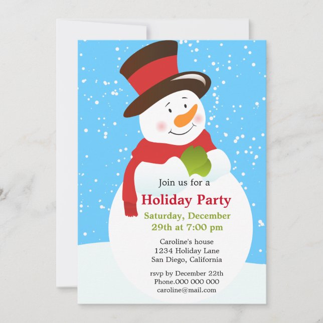Cute Snowman Christmas Holiday Party Invitation (Front)