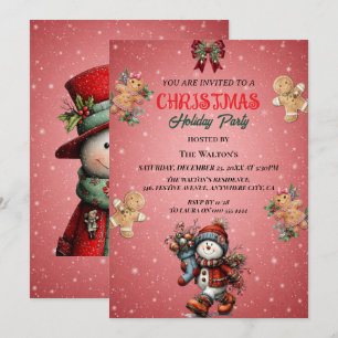 Cute Snowman Christmas Holiday Party Invitation