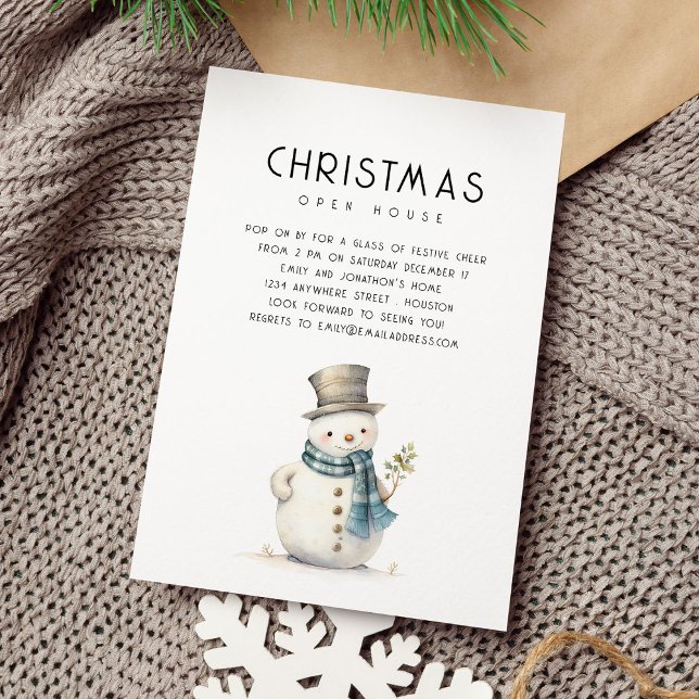 Cute Snowman Christmas Open House Invitation (Available digitally and printed)